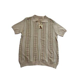 Beige Pleated Polo Shirt with Relaxed Fit